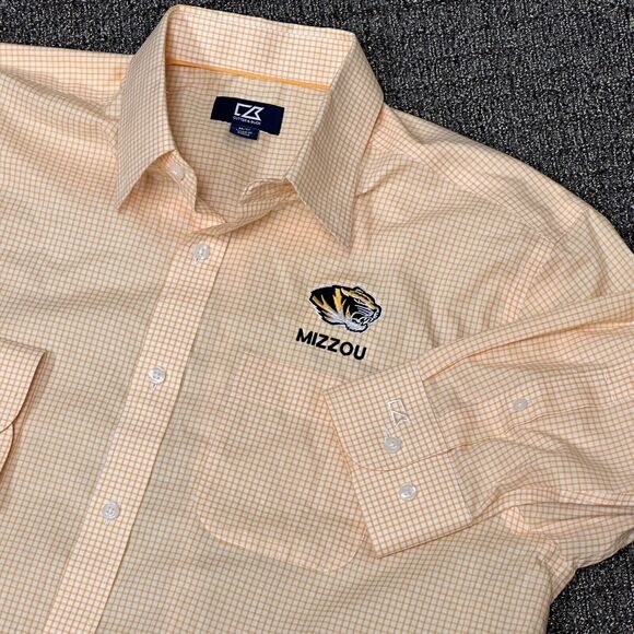 Missouri Tigers Mizzou Cutter & Buck Shirt Mens Medium Orange Gingham Check L/S - Picture 1 of 8